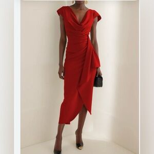 Elegant Red Draped Dress